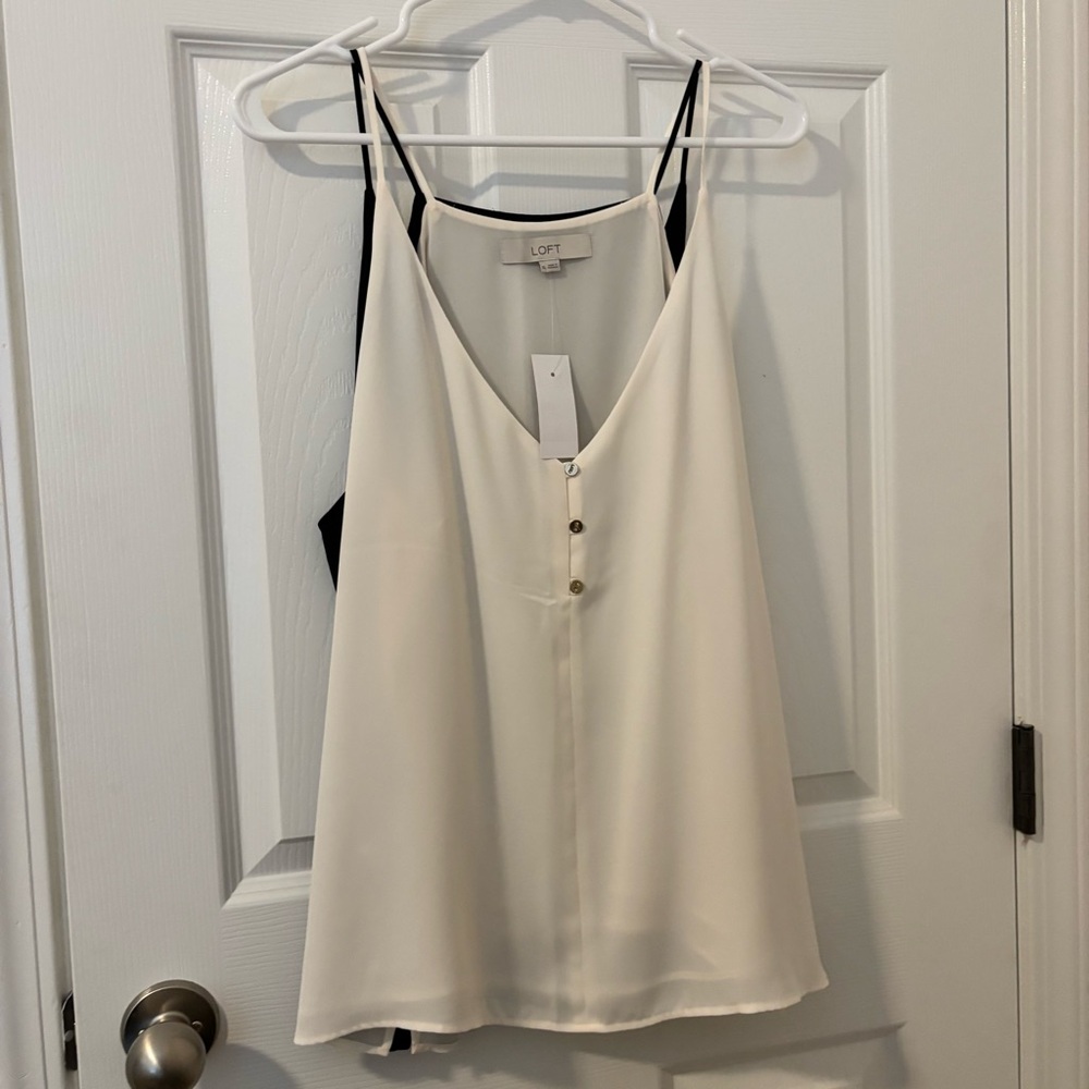 LOFT Cream V-Neck Camisole with Button Detail